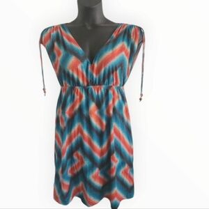 Faded Glory V-Neck Adjustable Sleeves Chevron Mini Dress Size XL